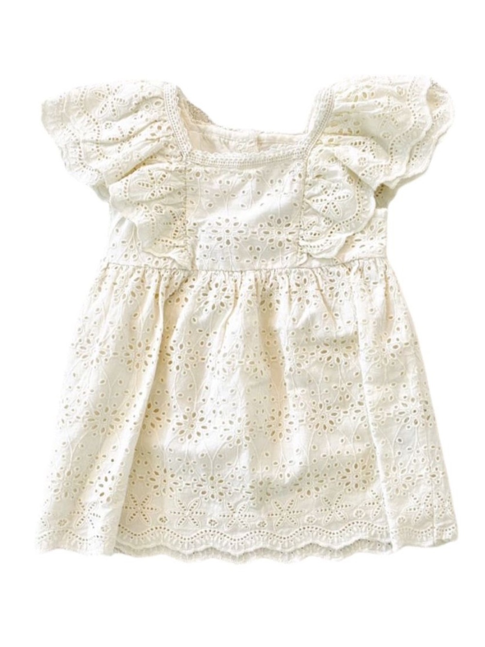 Zara Kid's Schiffli Eyelet Cream Dress